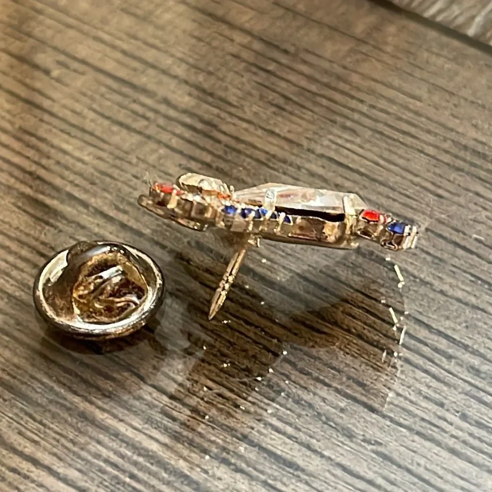 Vintage Ballou Red White Blue Rhinestone Angel Pin